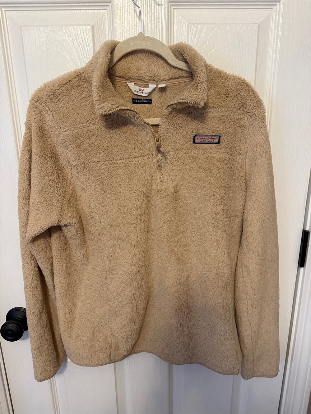 Vineyard Vines Womens Tan Zip-Up Fleece Pullover